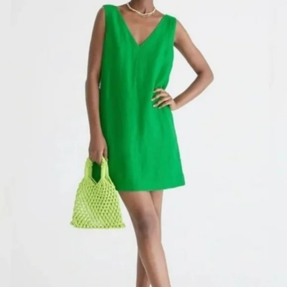 J.Crew Maxine, Green Sleeveless Linen Shift Dress. Size: S - Picture 2 of 4